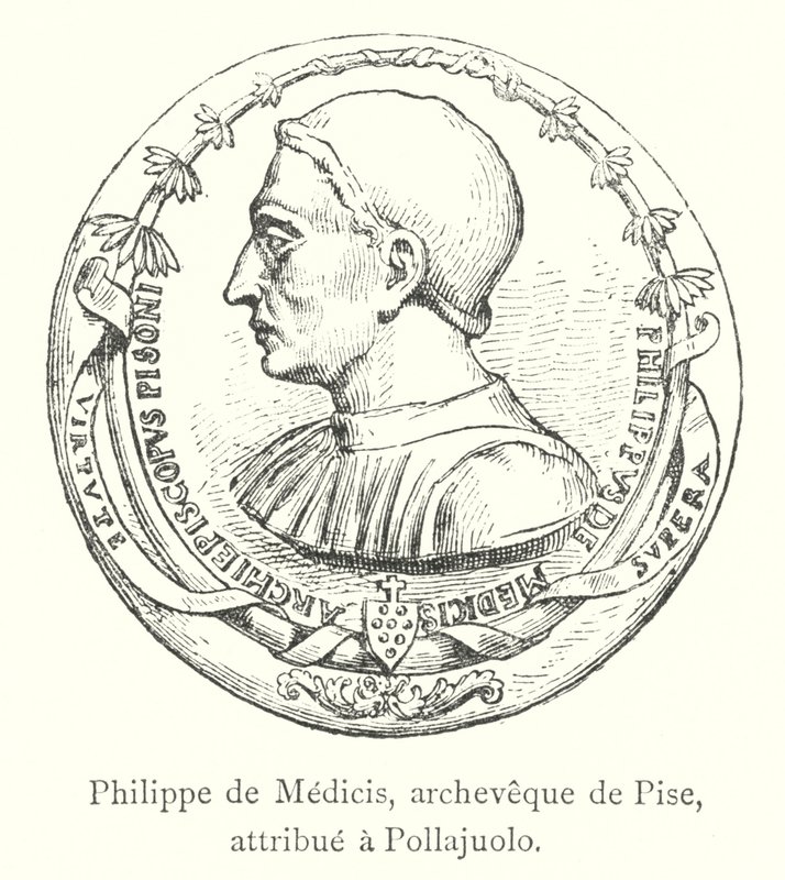 Philippe de Medici, archèveque de Pise, attribut till Pollaiuolo (gravyr) av Italian School