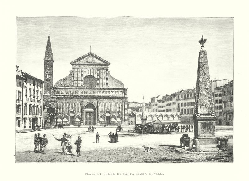 Torget och kyrkan Santa Maria Novella (gravyr) av Italian School