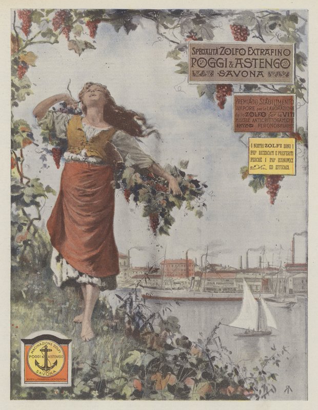 Poggi  Astengo (färglitografi) av Italian School