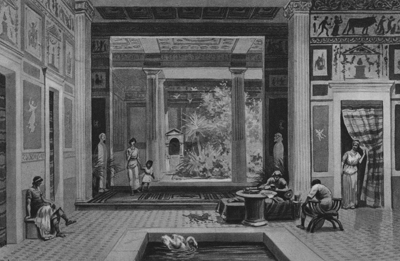 Pompeji: Den tragiska poetens hus (litho) av Italian School