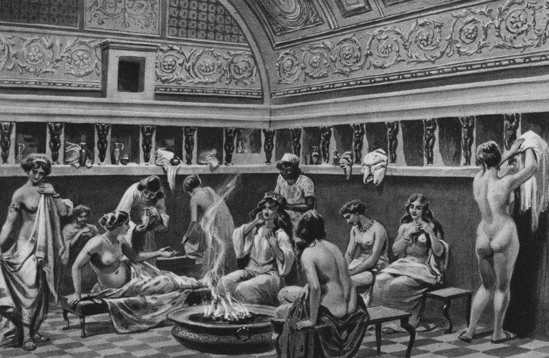 Pompeji: Interiör av forumets bad (litho) av Italian School