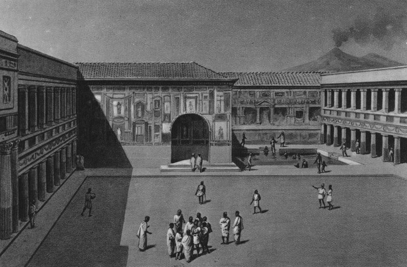 Pompeji: Inredningen av Stabianbaden (litho) av Italian School