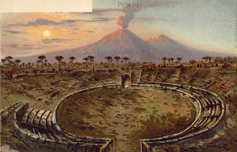 Pompei, Italien, Amfiteater (färglitografi) av Italian School