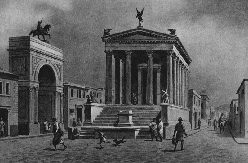 Pompeji: Temple and Road of Fortune (litho) av Italian School