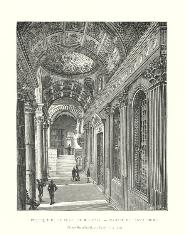 Portik av kapellet i Pazzi, klostret Santa Croce, Filippo Brunelleschi, arkitekt av Italian School