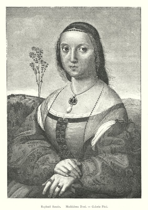 Raphael Sanzio, Maddalena Doni, Galerie Pitti (gravyr) av Italian School
