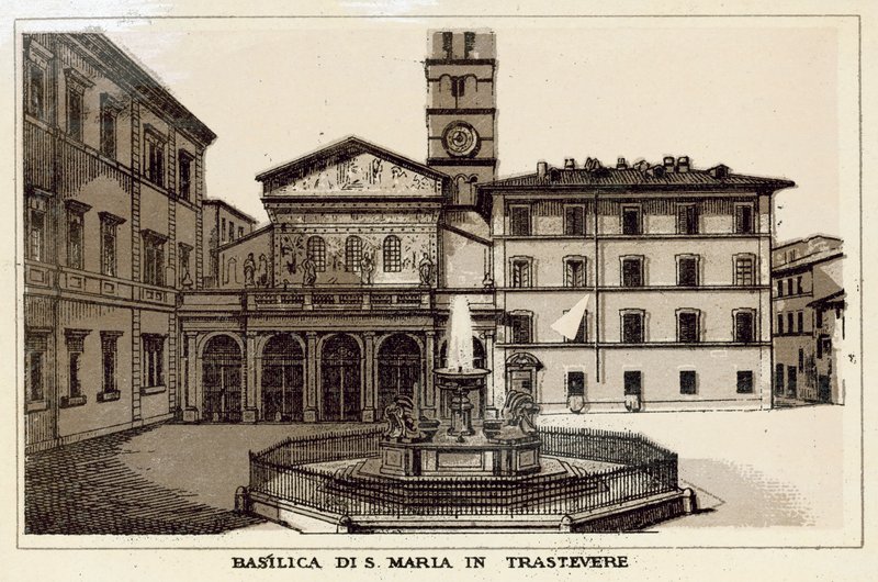 Rom: Basilica of S Maria in Trastevere (litho) av Italian School