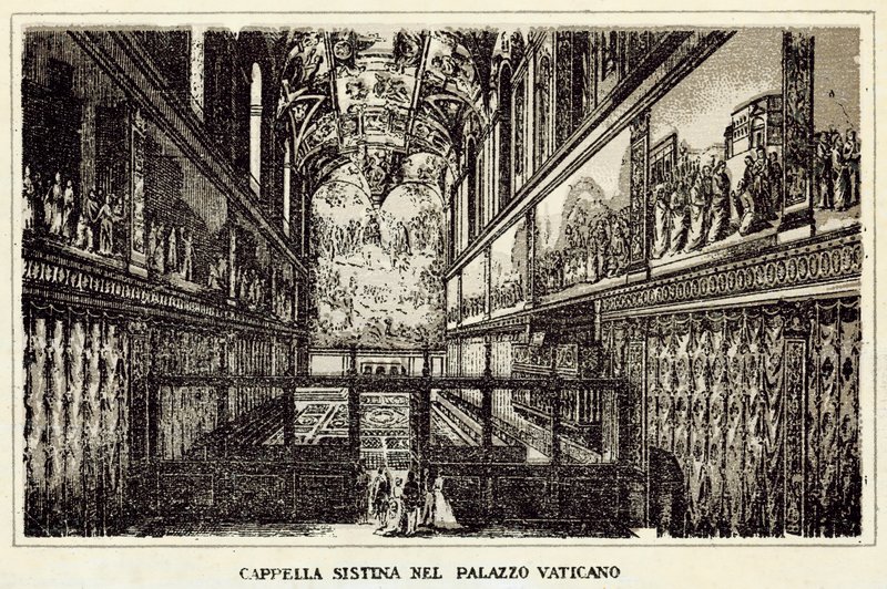 Rom: Sixtinska kapellet i Vatikanpalatset (litho) av Italian School