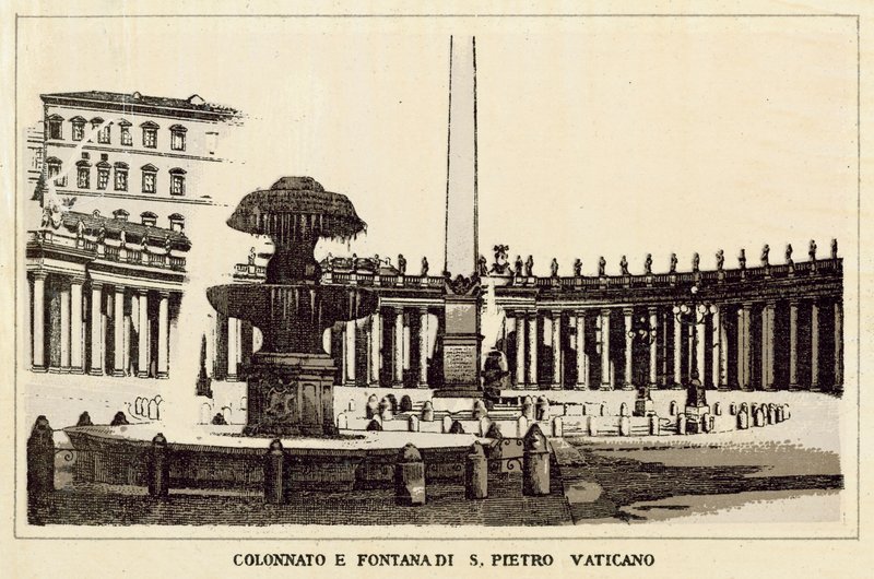 Rom: Colonnade och fontän av St. Peter Vatikanen (litho) av Italian School