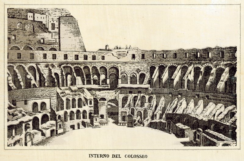 Rom: Colosseums inre (litho) av Italian School