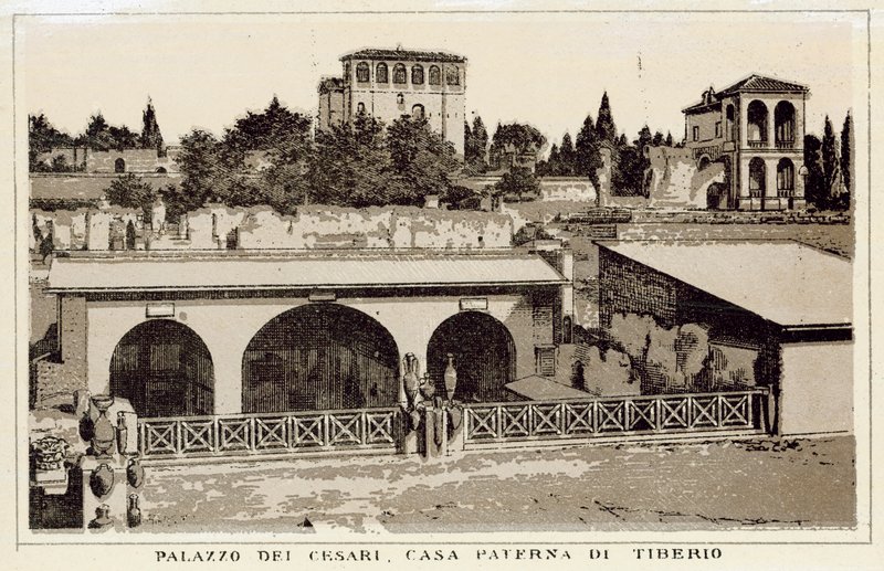 Rom: Palazzo Dei Cesari, Tiberius fadershus (litho) av Italian School