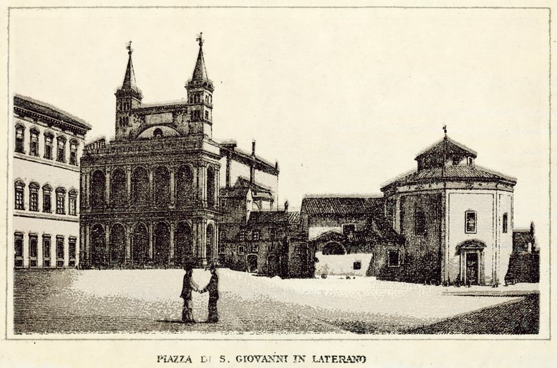 Rom: Piazza Di S Giovanni Laterano (litho) av Italian School