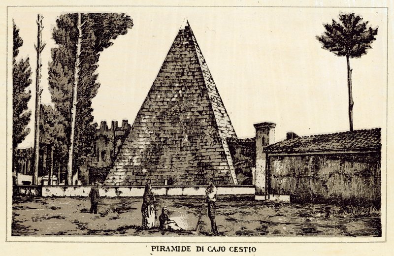 Rom: Pyramid of Cajo Cestio (litho) av Italian School