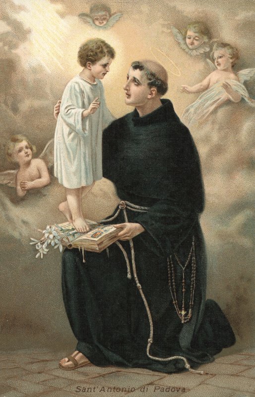 Sankt Antonius av Padua (färglitografi) av Italian School