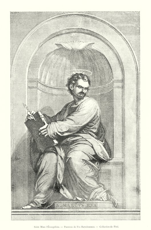 Sankt Markus evangelisten, Panel av Fra Bartolommeo, Pitti Collection (gravyr) av Italian School