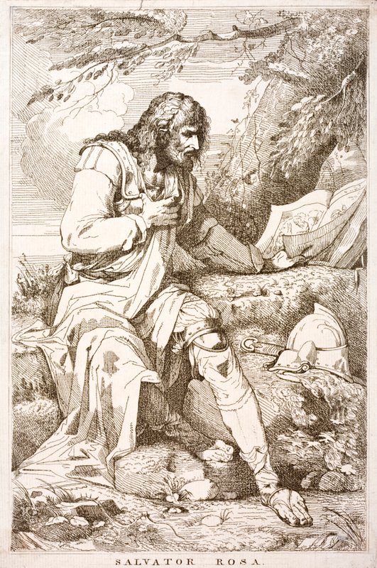 Salvator Rosa, italiensk barockmålare, poet och grafiker (gravyr) av Italian School