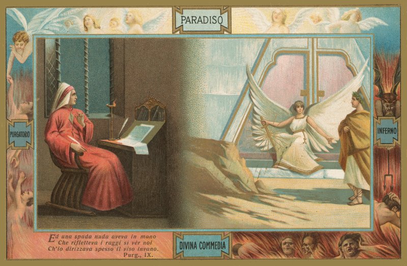 Scen ur Den gudomliga komedin av Dante (chromolitho) av Italian School
