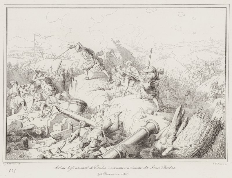 Sortie av de belägrade av Candia stödd och animerad av Sante Barbaro av Italian School