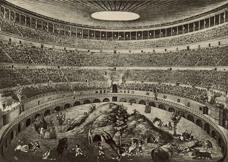Colosseum, jakten på det stora vilda djuret (litho) av Italian School