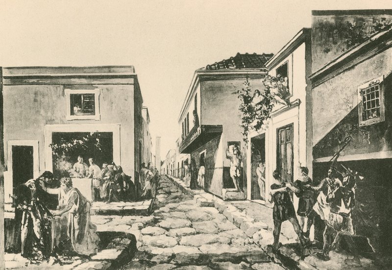 Pensilhusets balkong som den var (gravyr) av Italian School