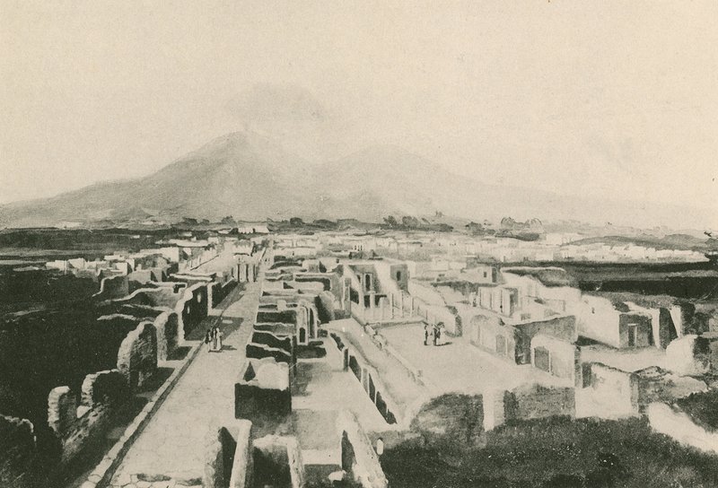 Panorama över Pompei som det är (gravyr) av Italian School