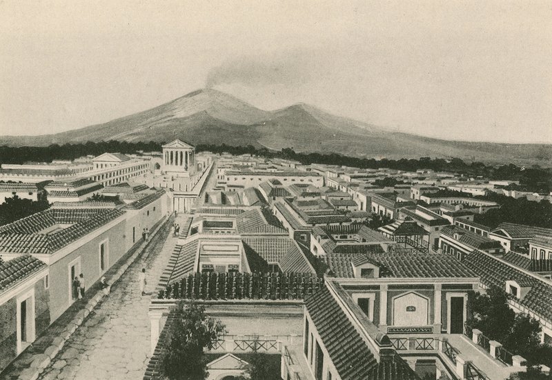 Panorama över Pompei som det var (gravyr) av Italian School