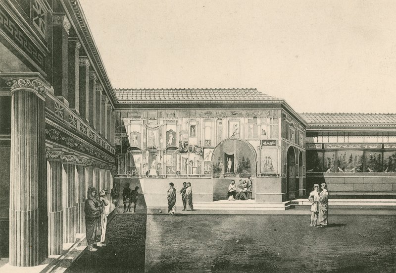 The Stabian Baths - Stuckaturernas innergård som den var (gravyr) av Italian School