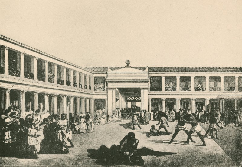 The Stabian Baths - The Wrestling-Place som den var (gravyr) av Italian School