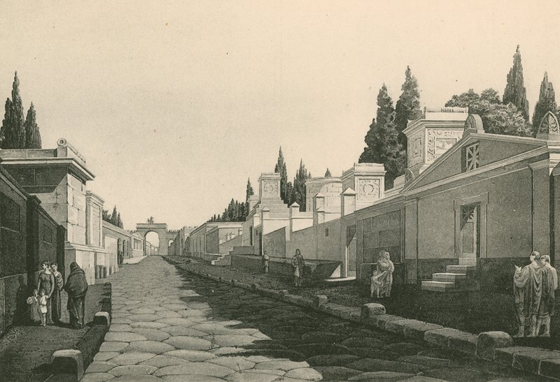 The Street of the Tombs som den var (gravyr) av Italian School