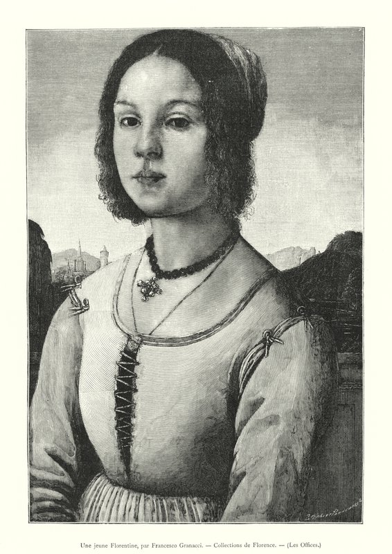 En ung florentinare, av Francesco Granacci, Florens samlingar, Uffizierna (gravyr) av Italian School