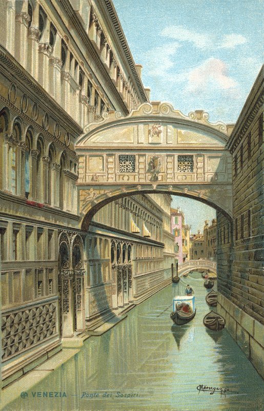 Venedig, Italien, Suckarnas bro (chromolitho) av Italian School