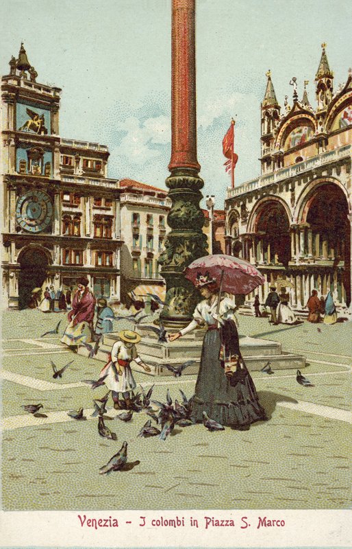 Venedig, Italien, pelare på Piazza San Marco (färglitografi) av Italian School