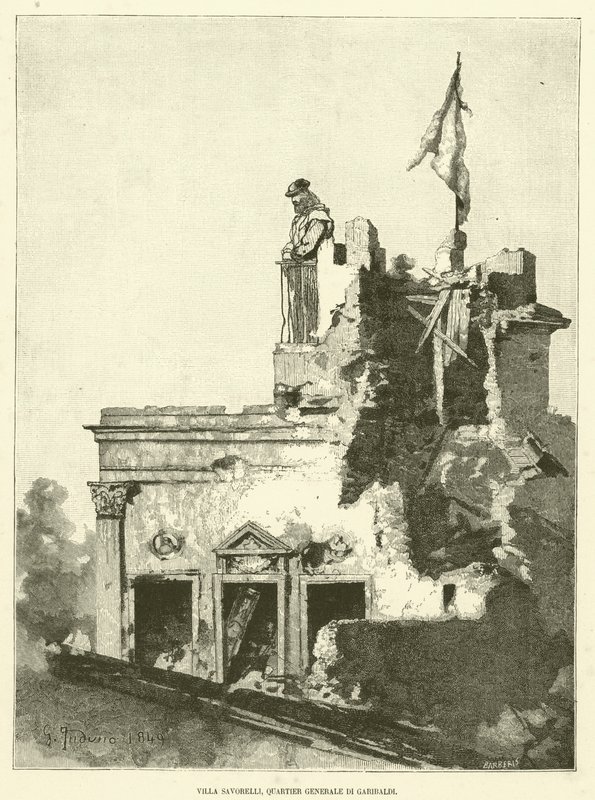 Villa Savorelli, Garibaldis högkvarter (gravyr) av Italian School