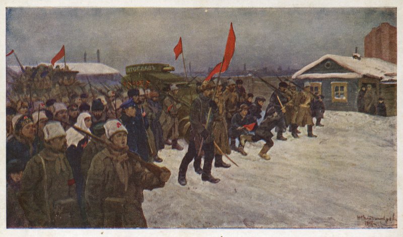 Demonstration av soldater och arbetare under februarirevolutionen 1917 i Ryssland av Ivan Alexeyevich (after) Vladimirov