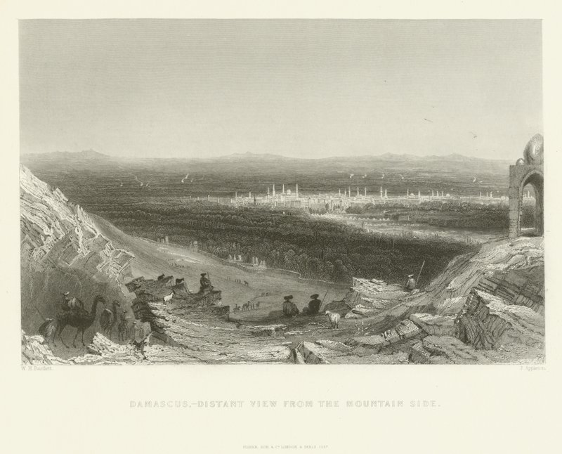 Damaskus - fjärran vy från bergssidan, 1837 av J. Appleton