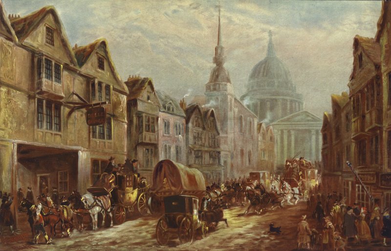 Ingång till La Belle Sauvage Inn Yard, Ludgate Hill, London av J.C. Maggs