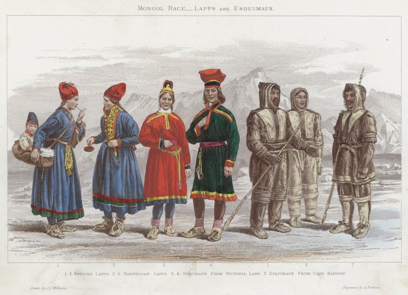 Mongol Race, Lapps and Esquimaux (färgad gravyr) av J.L. (after) Williams