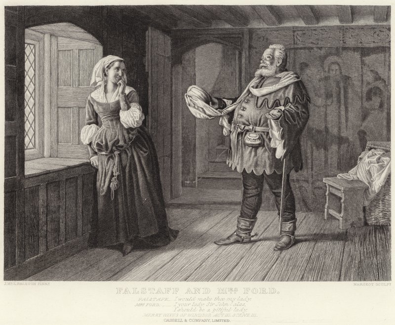Falstaff och fru Ford, Merry Wives of Windsor, akt III, scen III av J.M.L. Ralston