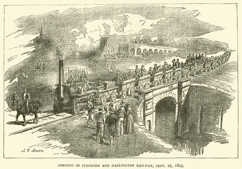 Invigning av Stockton och Darlington Railway, 27 september 1825 (gravyr) av J.R. Brown