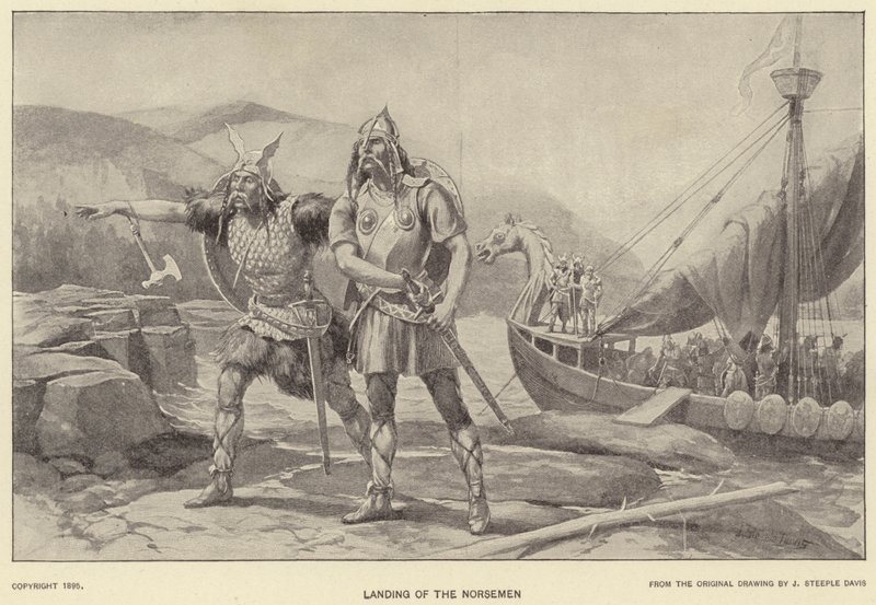 Norrmännens landsättning (litho) av J. (after) Steeple Davis