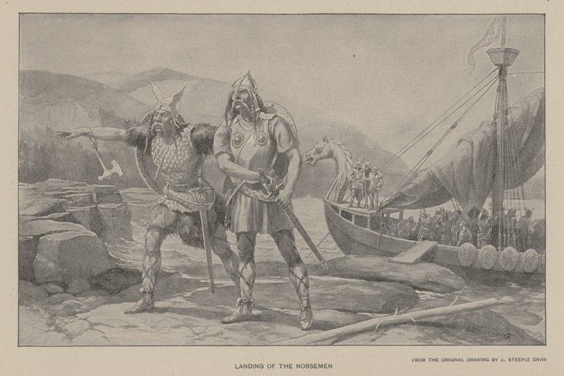Norrmännens landsättning (litho) av J. (after) Steeple Davis