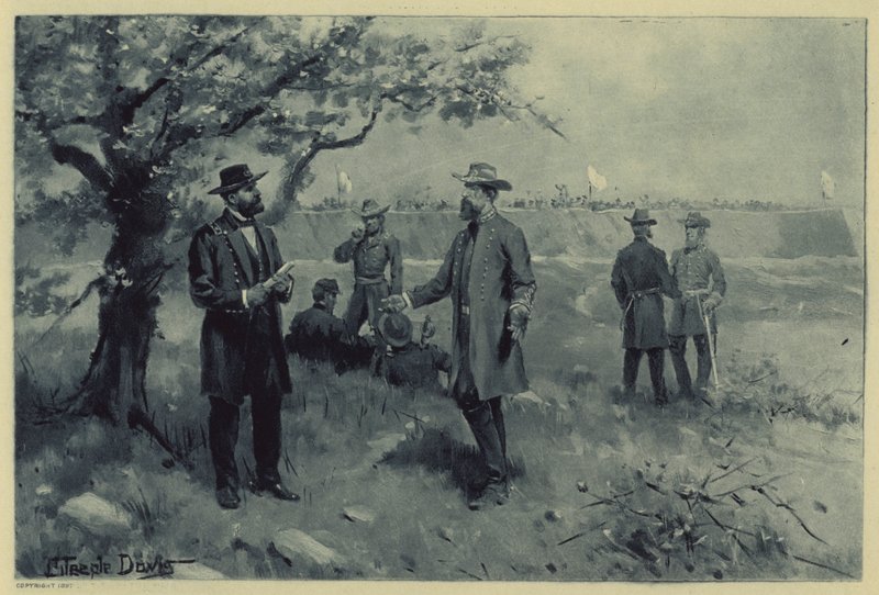 Överlämnande av Pemberton till Grant (litho) av J. (after) Steeple Davis