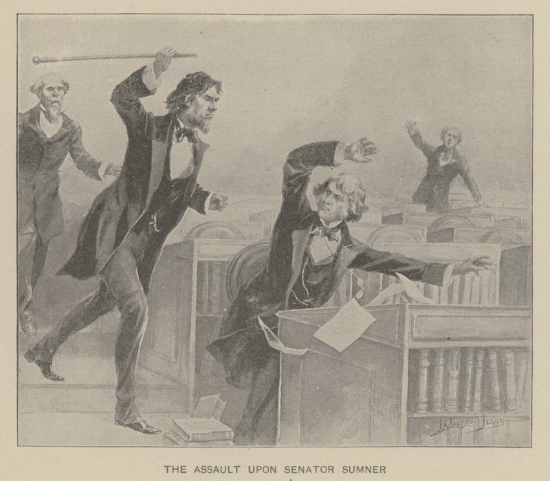 Överfallet på senator Sumner (litho) av J. (after) Steeple Davis