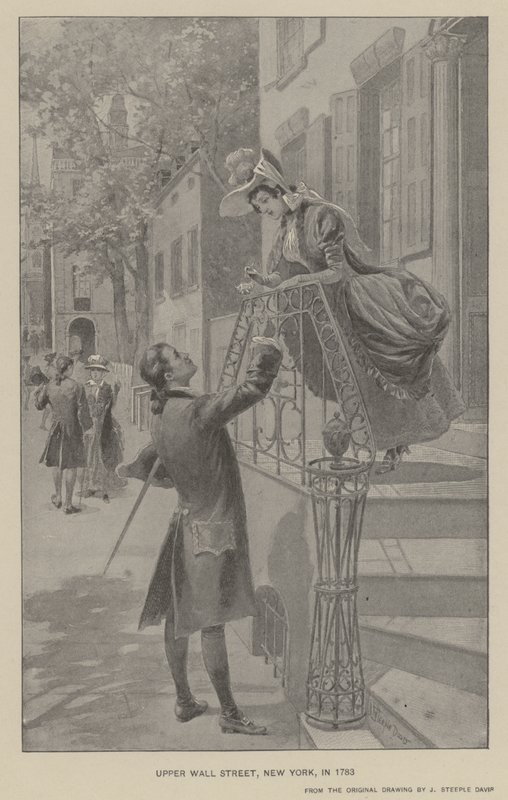 Upper Wall Street, New York, 1783 (litho) av J. (after) Steeple Davis
