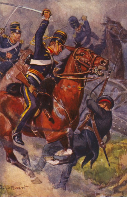 Brittiska soldater från 4:e husarerna (Lätt brigade), vid slaget vid Balaclava, Krimkriget av J. A. Stewart