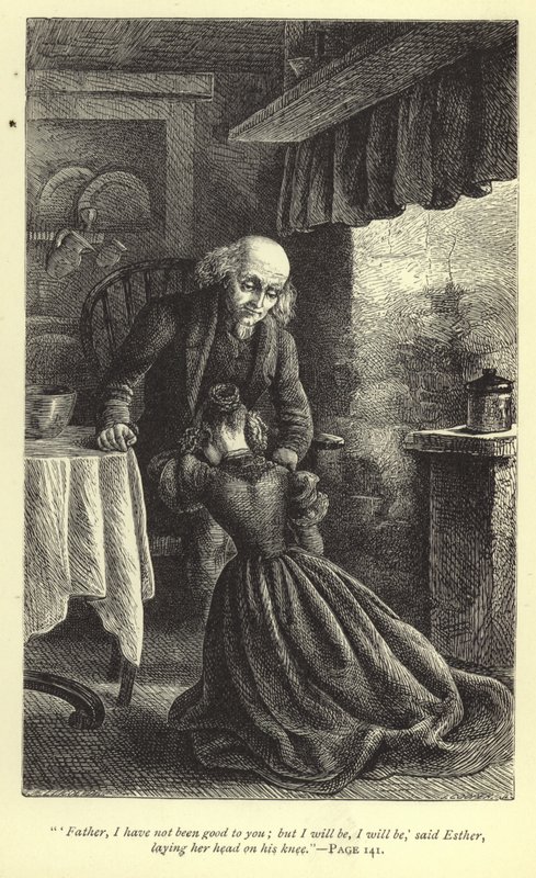"Far, jag har inte varit snäll mot dig, men jag skall bli det, jag skall bli det", sade Ester och lade sitt huvud på hans knä. av J. Cooper