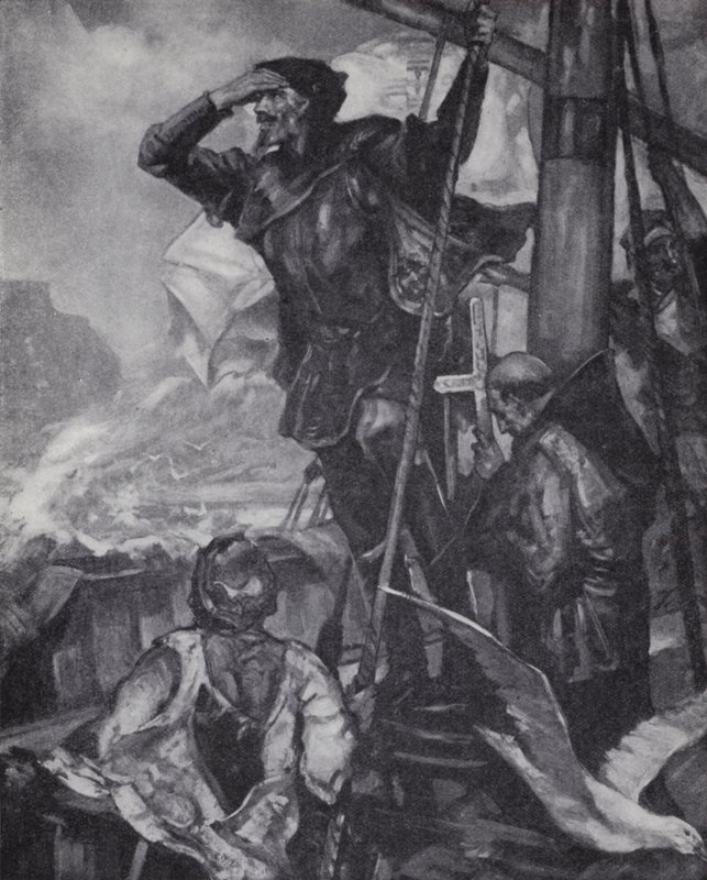 Den portugisiske upptäcktsresanden Vasco da Gama ser Godahoppsudden på sin resa till Indien av J. H. Amschewitz
