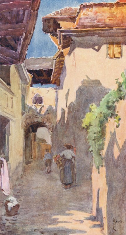 En gata i St Saphorin (färglitografi) av J. Hardwicke Lewis