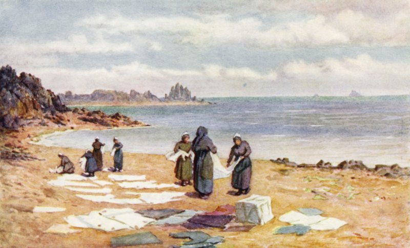 Torkningsdag på La Houle (färg litho) av J. Hardwicke Lewis