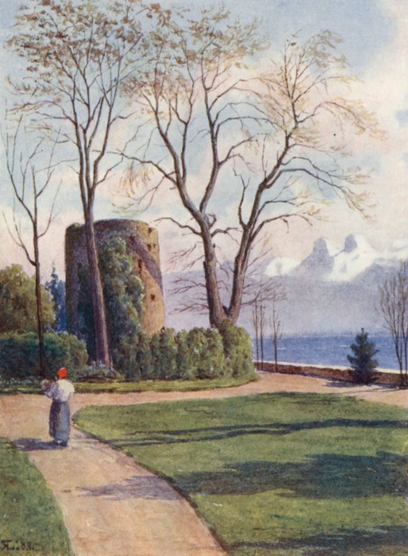 Haldimand Tower, Quchy, Lausanne (färglitografi) av J. Hardwicke Lewis
